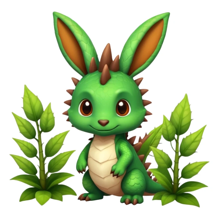 A cute dragon with bunny ears and plant-like features, with spikes on its back sticker