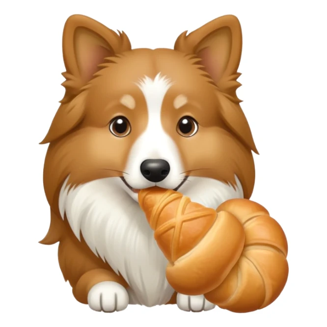 Light Shetland sheepdog eating croissant sticker