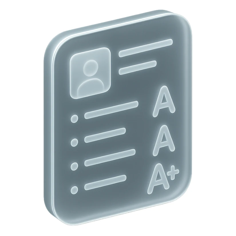 report card with frosted glass effect, iOS widget look sticker
