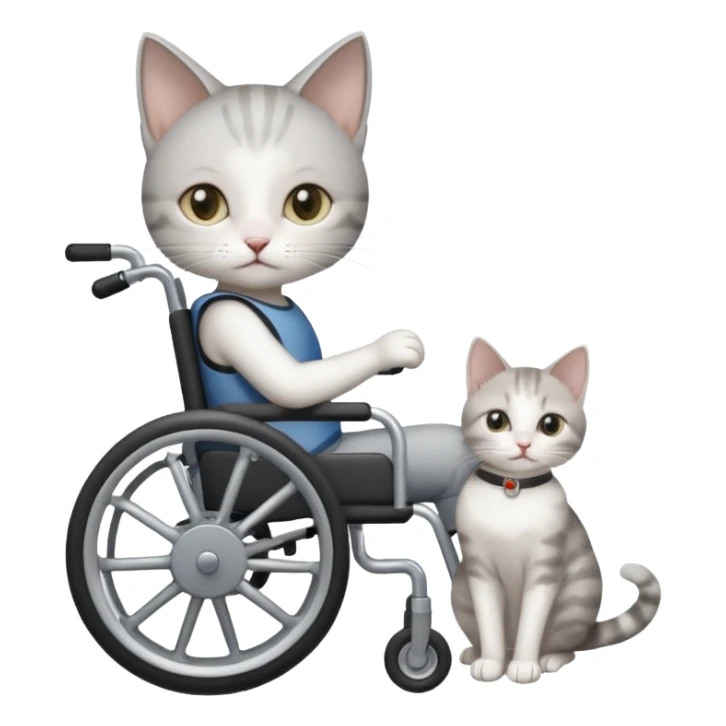 disabled grey and white small cat using cat wheelchair sticker