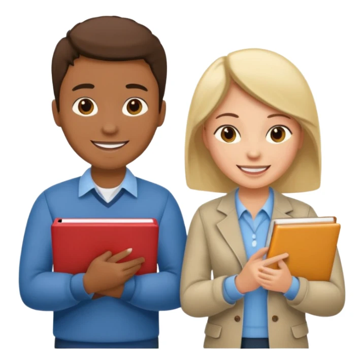 group of 5 colleagues 1 with computer, 1 with a copybook sticker