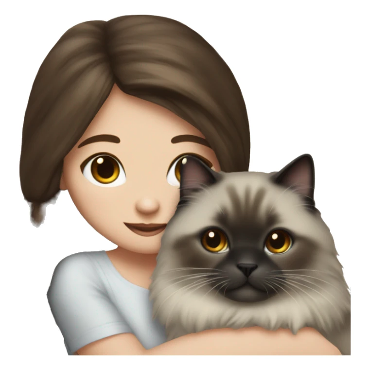 Brunette girl close up snuggling seal point ragdoll cat sticker