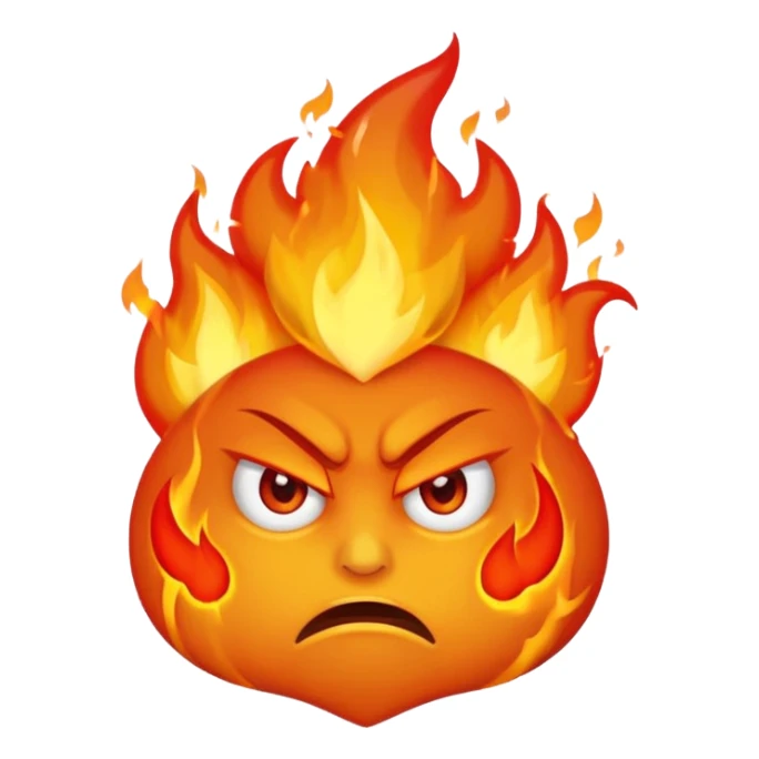 angry fire emoji, blazing flames, scowling face sticker