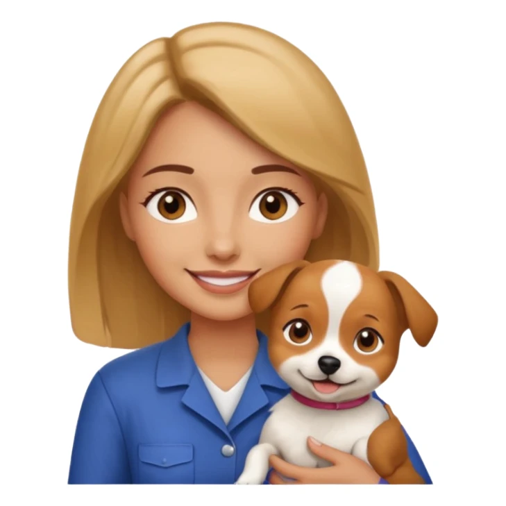 a woman vet holding a small dog sticker