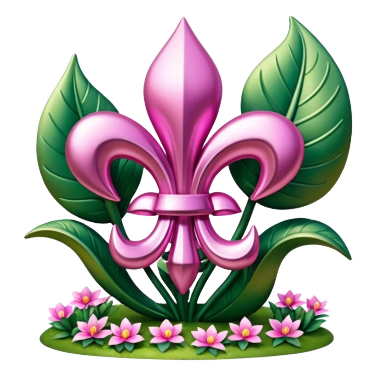 Jeff Koons style pink fleur de lis sculpture in a garden landscape  sticker