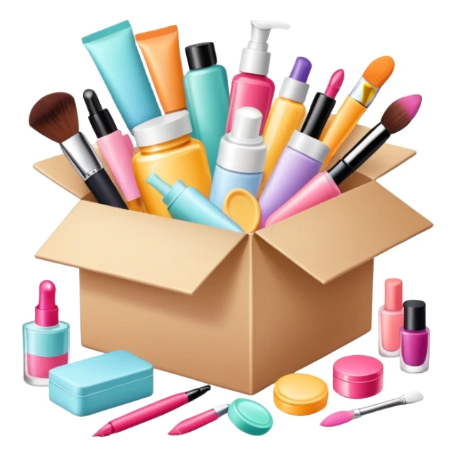 a beauty subscription box with various cosmetics and skincare items spilling out sticker