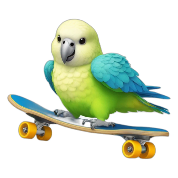 Budgerigar blue and white parrot rides a skateboard sticker