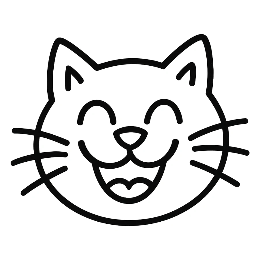 hand-drawn outlined icon of a funny cat face sticker