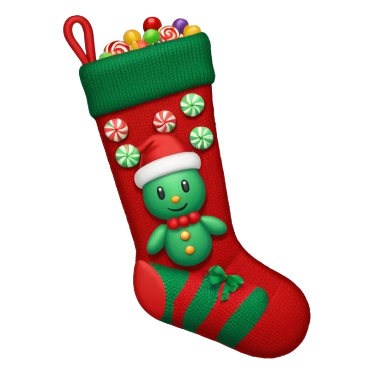 A cozy Christmas stocking full of vintage toys and candy sticker