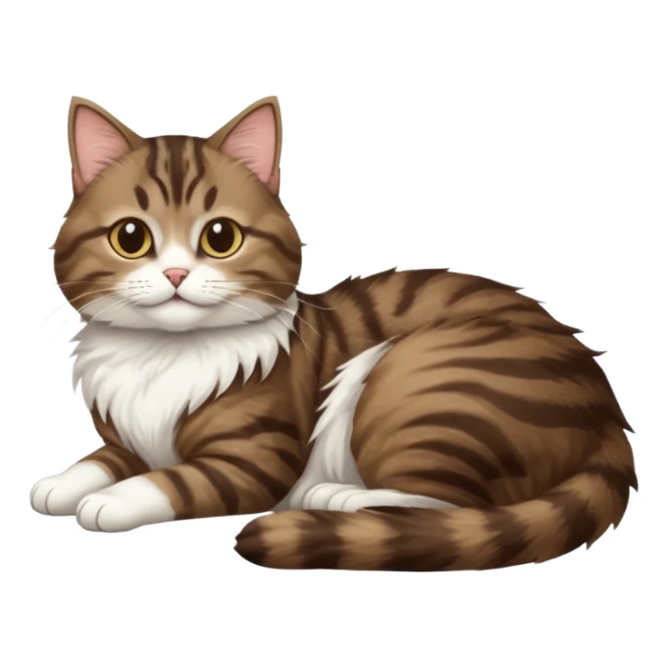 dark brown tabby and white cat with doing a big extremely long stretch reaching up into the air with arms and legs side by side together straight and overextended whilst lying on its side sticker