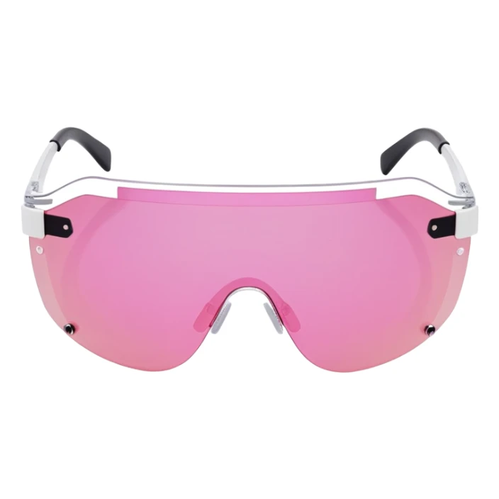 frameless pink tinted shield visor sunglasses, Y2K aesthetic, one-piece lens sticker