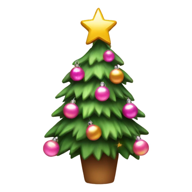Christmas tree with pink decorations, chtistmas lights and star on top sticker