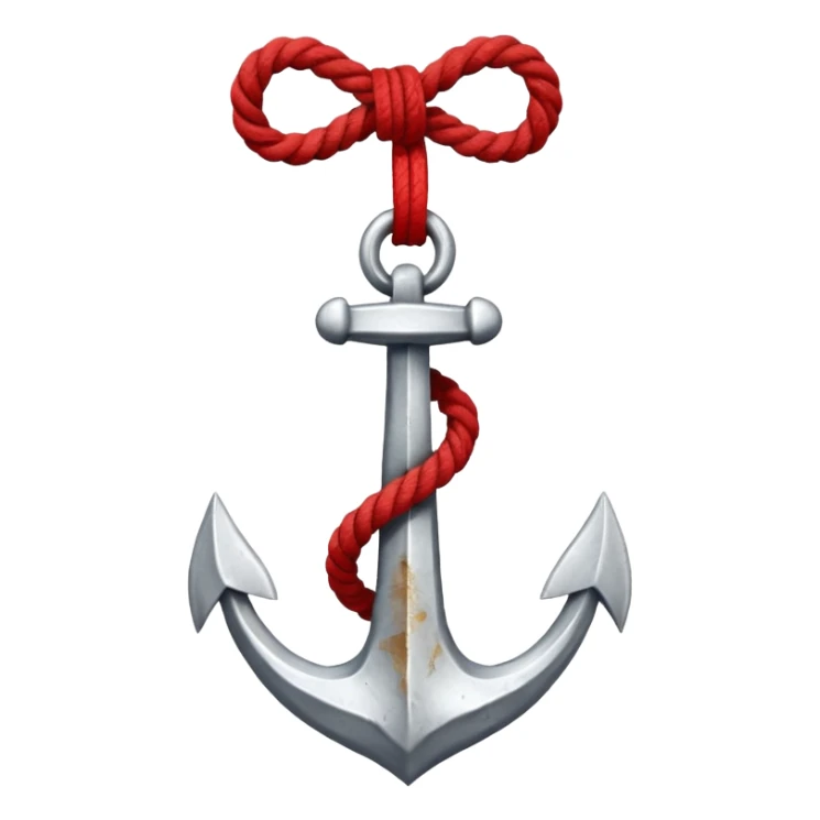 Je veux un emoji encre dans ce style là : ⚓ je veux qu’il représente sentimental par un noeud : 🪢 peut tu me faire l’ancre en argent en gardant la corde rouge  sticker