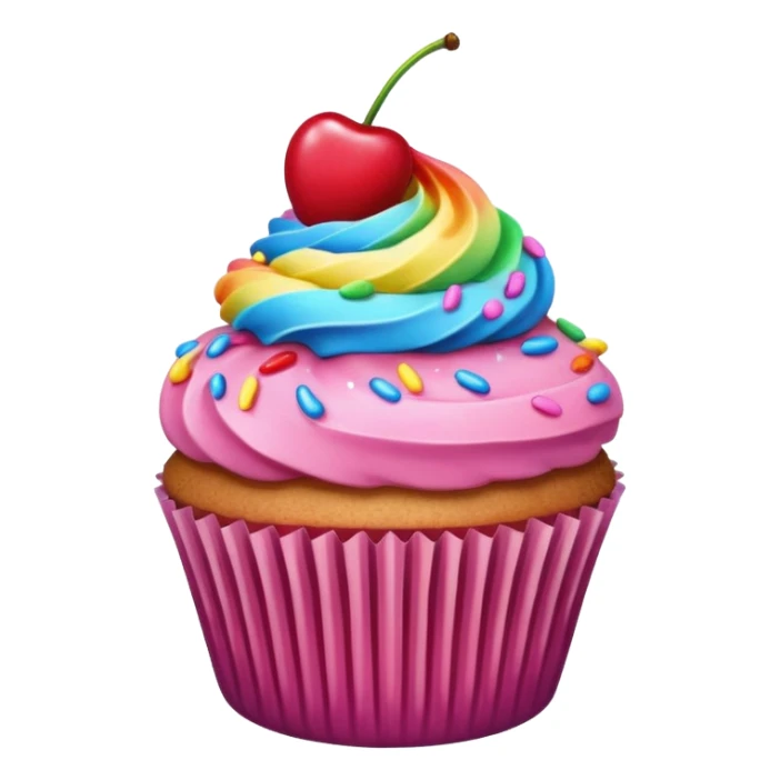 Cupcake with pink icing rainbow sprinkles and a cherry on top sticker