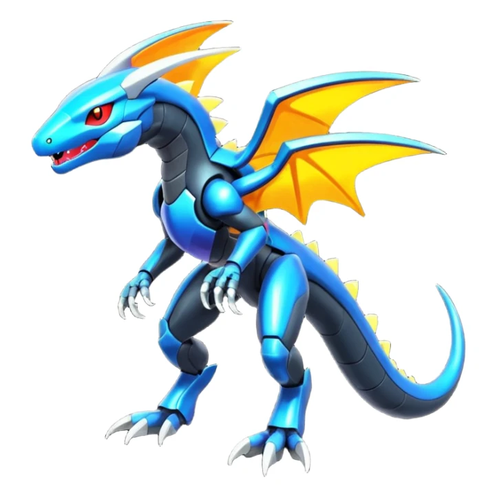 Shiny futuristic colorful Heliolisk-Salandit-Cyclizar-Genesect-Pokémon, full body sticker