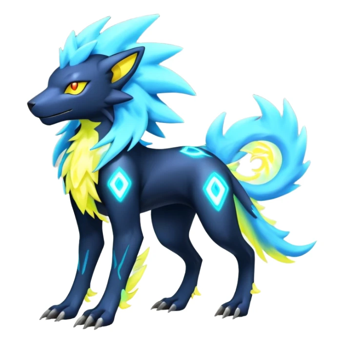  pastel dark bright vibrant futuristic lush warm-colored neon-glowing electric maned Luxray-Manectric-Fakémon-Vernid-Digimon-hybrid-creature (full body) sticker