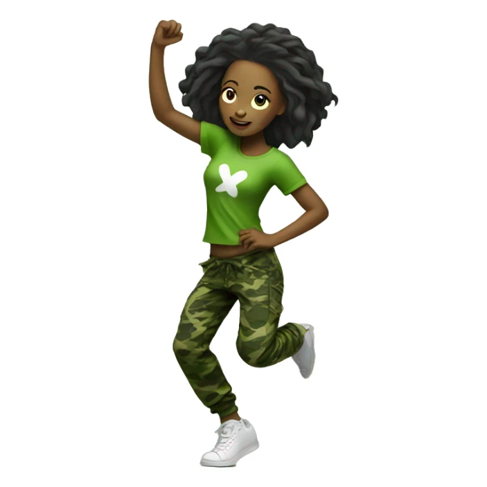 girl dancing hiphop while wearing green camouflage pants  sticker