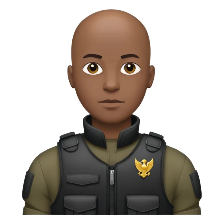 black soldier bald head in black bulletproof vest sticker
