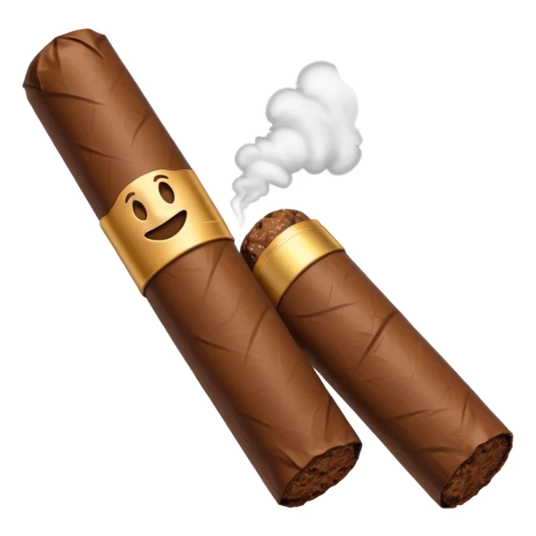 Emoji-style cigar icon, dark brown wrapper, subtle smoke, minimalistic, clean silhouette, metal details, no gold sticker