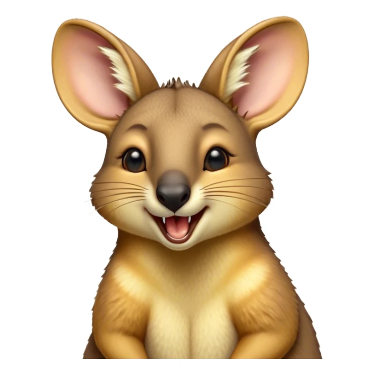 Cinematic Cute Yawning Wallaby Portrait Emoji, Head tilted slightly with a dramatic, wide-open yawn, showcasing a soft, downy tan fur with gently drooping ears, round amber eyes barely open in drowsy contentment, Simplified yet irresistibly adorable features, highly detailed, glowing with a soft, cozy glow, high shine, relaxed yet expressive, stylized with a touch of outback charm, bright and endearing, soft glowing outline, capturing the essence of a sleepy yet affectionate wallaby, so drowsy it feels like it could stretch out of the screen and curl up for a nap! sticker