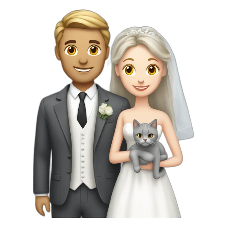 white couple marriage and holding gray cat sticker