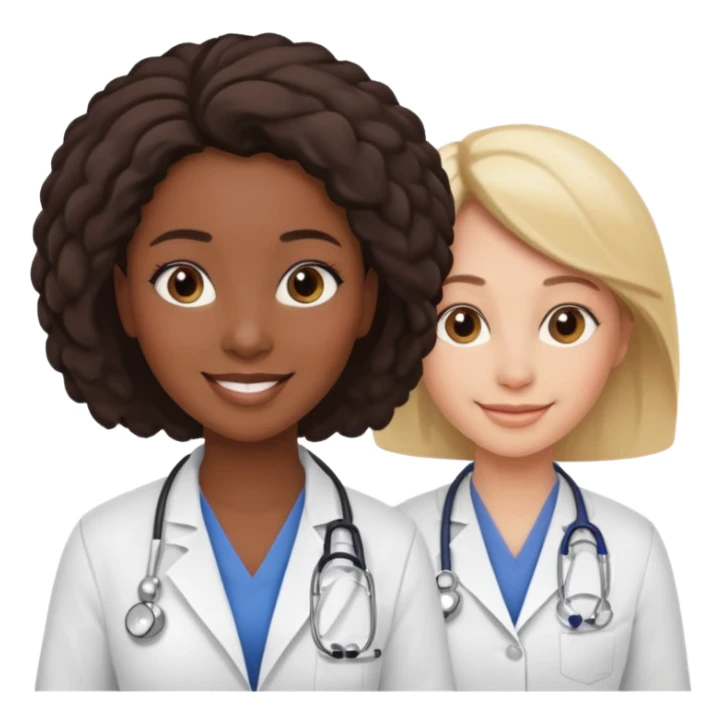 black female doctor and white technician no white coat on technician sticker