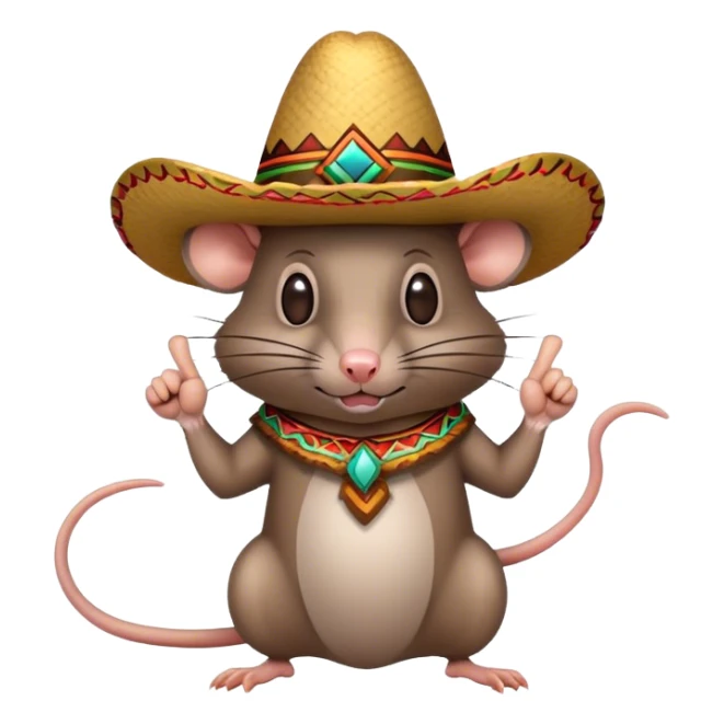 A rat wearing a sombrero holding a thumbs down sticker
