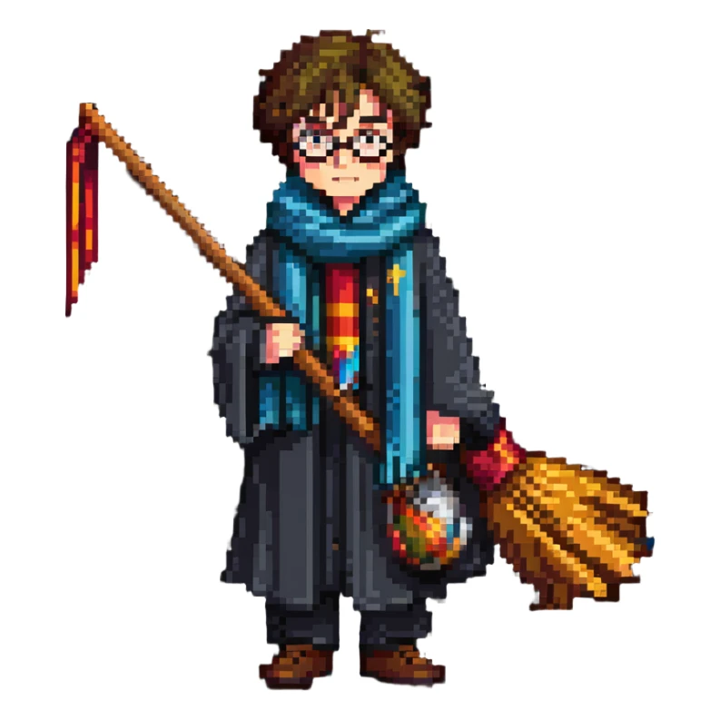 Harry Potter with broomstick and scarf sticker
