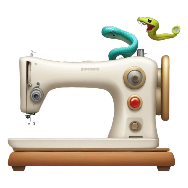 talking sewing machine, with a snake coming out of it sticker