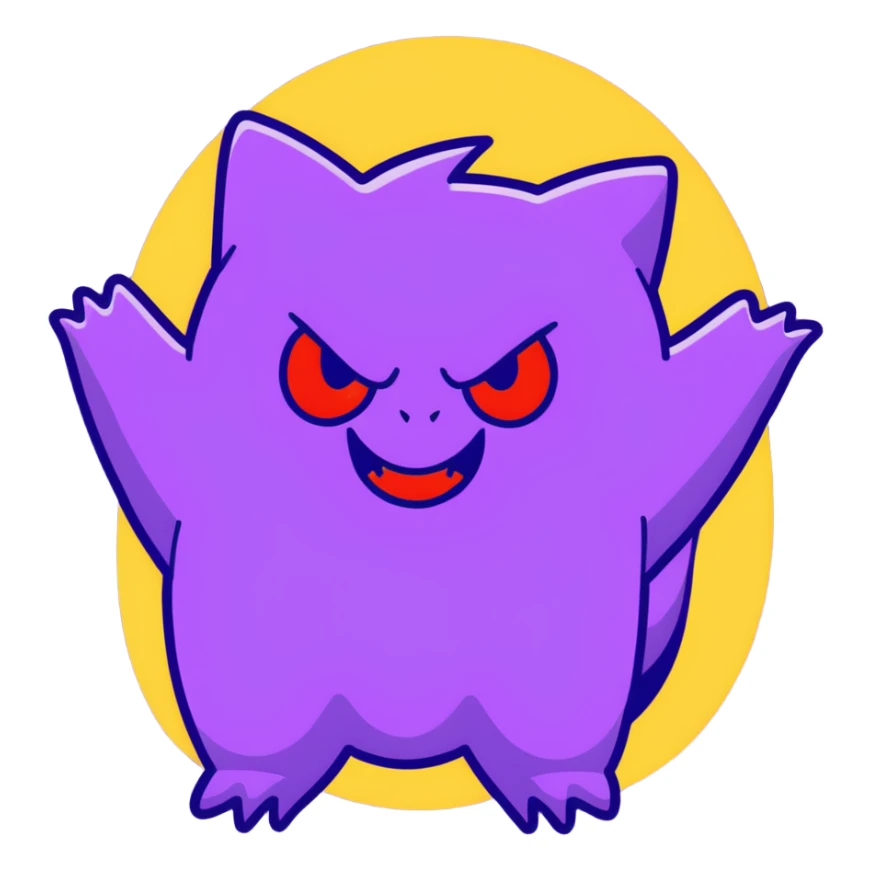Gengar, the purple ghost Pokemon with red eyes and a mischievous grin sticker