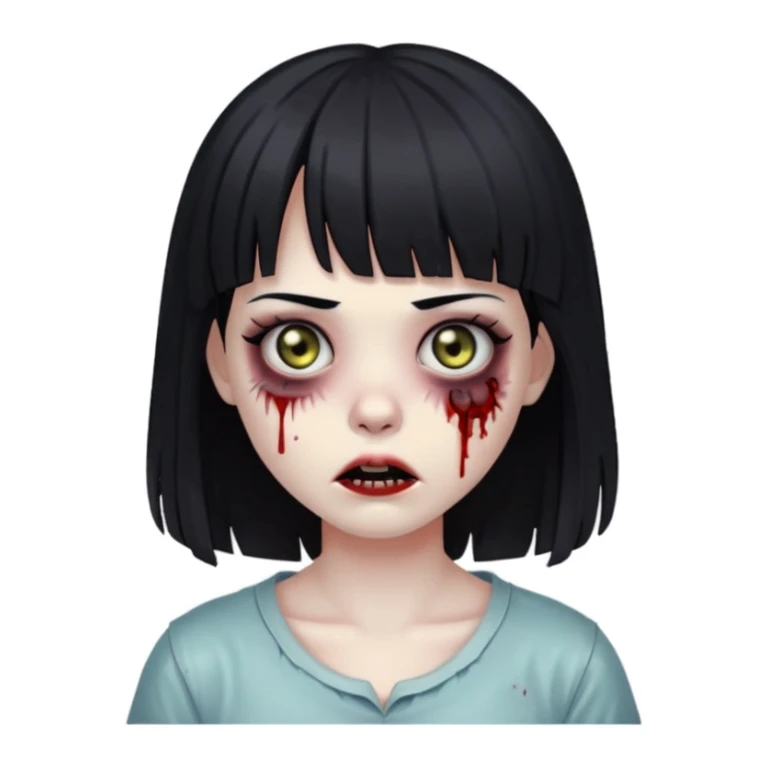 zombie girl emoji with black hair and bangs sticker