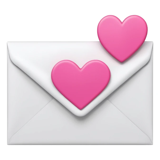 A 3D render of a white letter envelope with a vibrant pink heart sticker, clean background sticker