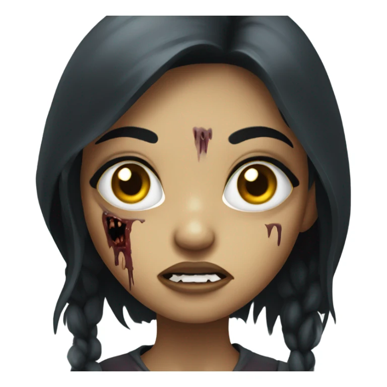 girl zombie with black long hair with teeth and serious face  sticker