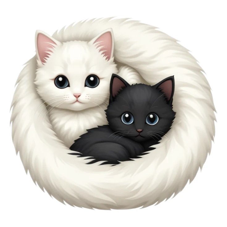 Two cute kittens, a black kitten and a white kitten curled up together to form the shape of the yin yang symbol  sticker