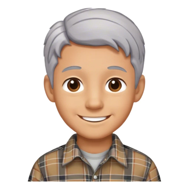smiling boy in plaid shirt grey hair sticker