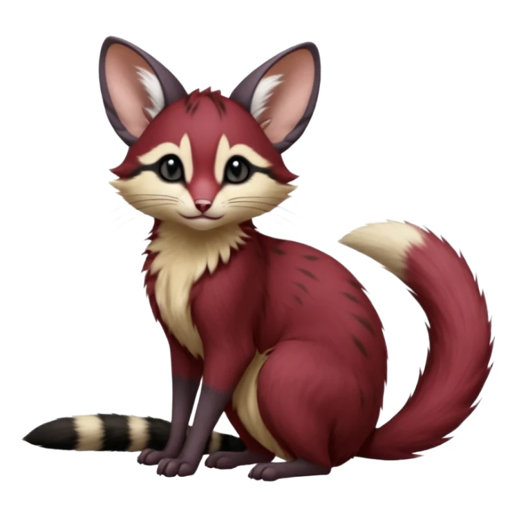 Wine-Red, black-pointed, soft natural realistic romantic vintage antique divine beautiful elegant pretty precious cute young youthful  Fakémon-Pokémon-opossum-feline-mouse-serval-caracal-chinchilla-Minccino-Cinccino-Meowstic-rodent-hybrid-creature with a big fluffy bushy tail (full body) sticker