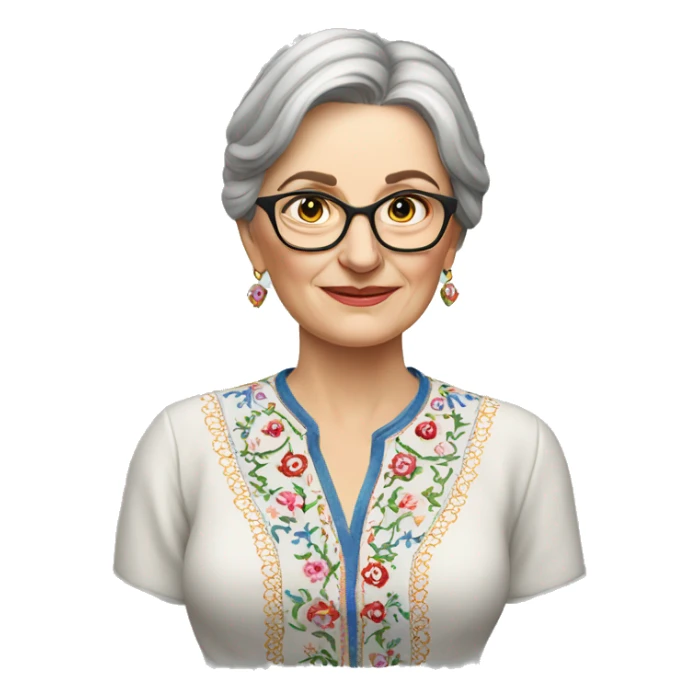 A middle-aged Ukrainian woman writer in an embroidered shirt sticker