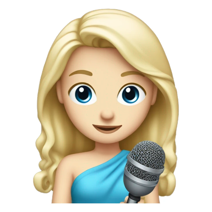 A blonde gir with blue eyes, white and holding a mcrophone sticker