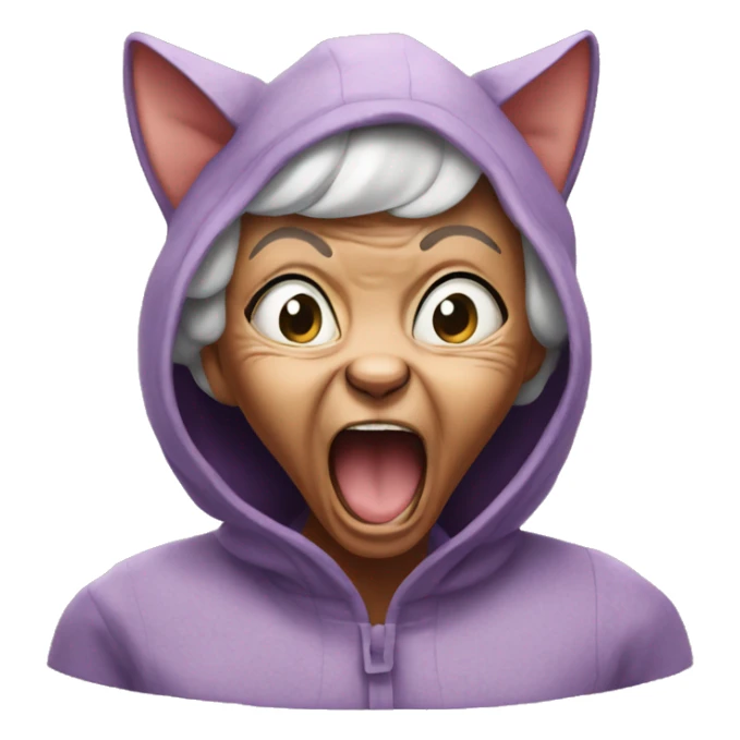 A screaming cat wearing grandma outfit sticker