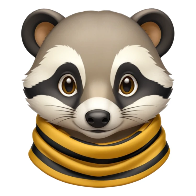badger head with yellow and black striped scarf, round face, clear features sticker