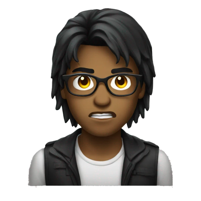 glasses black long hair angry boy sticker