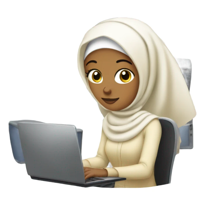 white blonde muslim woman with a headscarf working with computer sticker