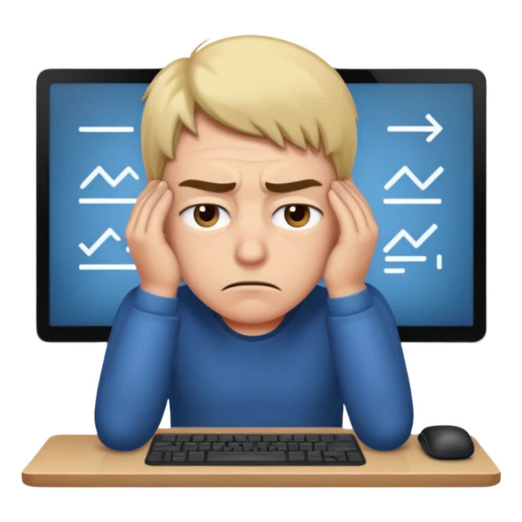 person stressed in front of computer sticker