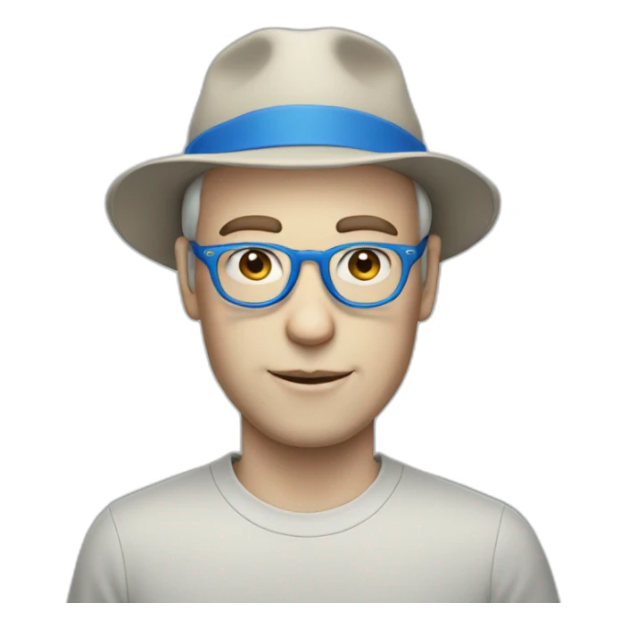 pale skin man with blue hat and thin glasses sticker