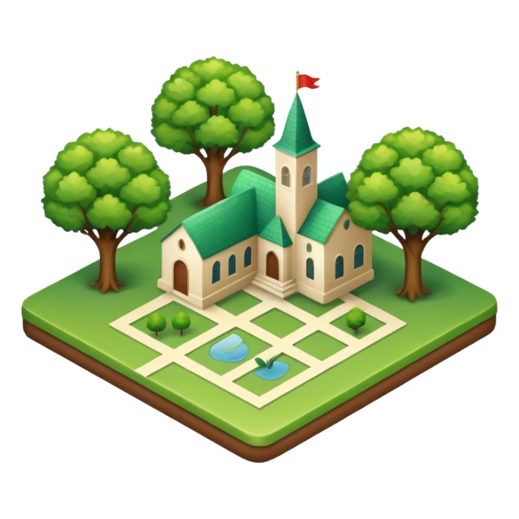 An icon featuring a local map, and regional landmarks, symbolizing local gardening. The design includes a tree, and 1 building, representing the unique geography and culture of a specific area. Transparent background highlights the exploration of local history and environment. sticker