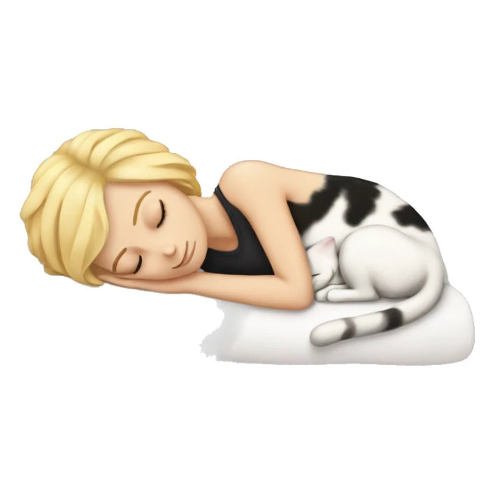 Blonde haired white girl sleeping with a calico cat sticker
