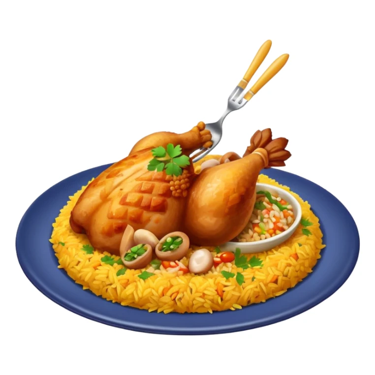 Emoji with biryani and a chicken leg piece in a plate sticker
