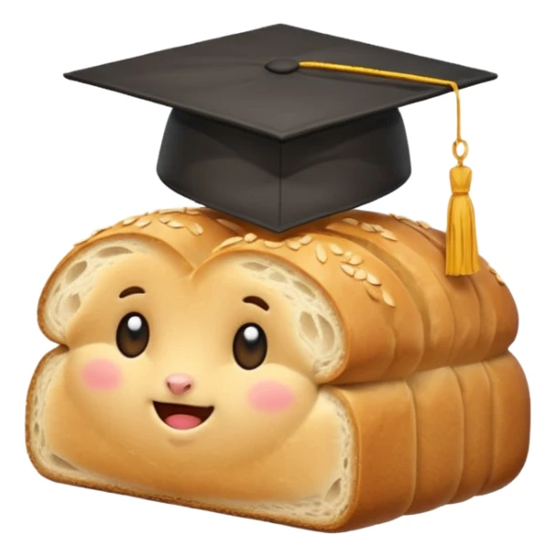 a loaf of bread wearing a graduation cap sticker