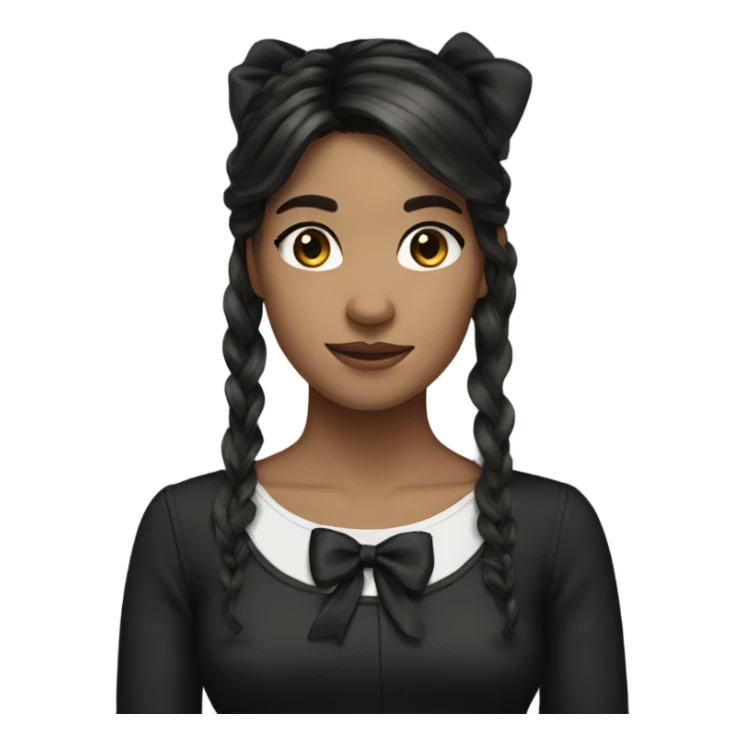 long dark brown hair with black bow sticker