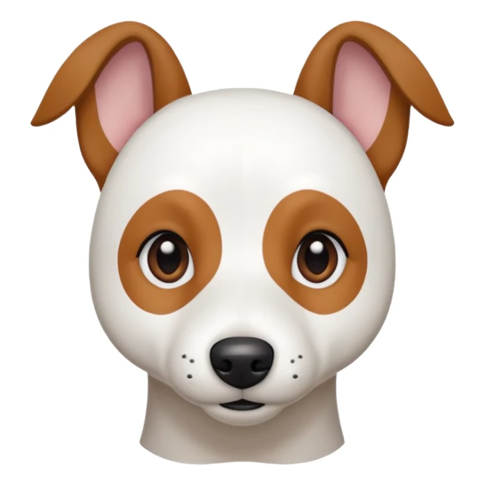 a fully white jack russell the size of a kelpie with floppy ears and a half white face sticker